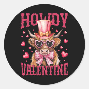 Funny Cow Valentine Cute Western Heart Sungles Classic Round Sticker
