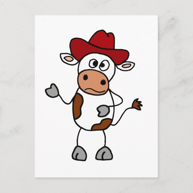Funny Cow Wearing Red Cowboy Hat Postcard (Front)