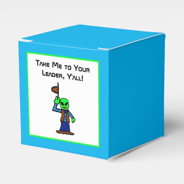 Funny Cowboy Alien Cartoon with UFO Abduction Favour Box (Front Side)