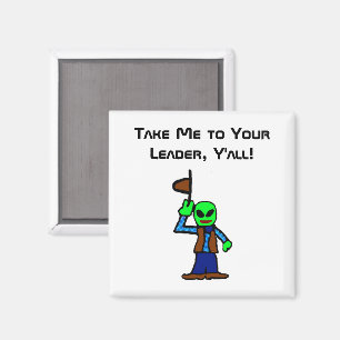 Funny Cowboy Alien Cartoon with UFO Abduction Magnet