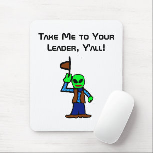 Funny Cowboy Alien Cartoon with UFO Abduction Mouse Pad