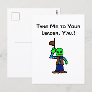 Funny Cowboy Alien Cartoon with UFO Abduction Postcard