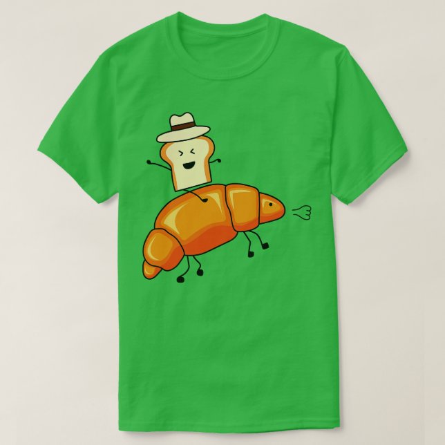 Funny Cowboy Bread Toast Riding Croissant Horse  T-Shirt (Design Front)