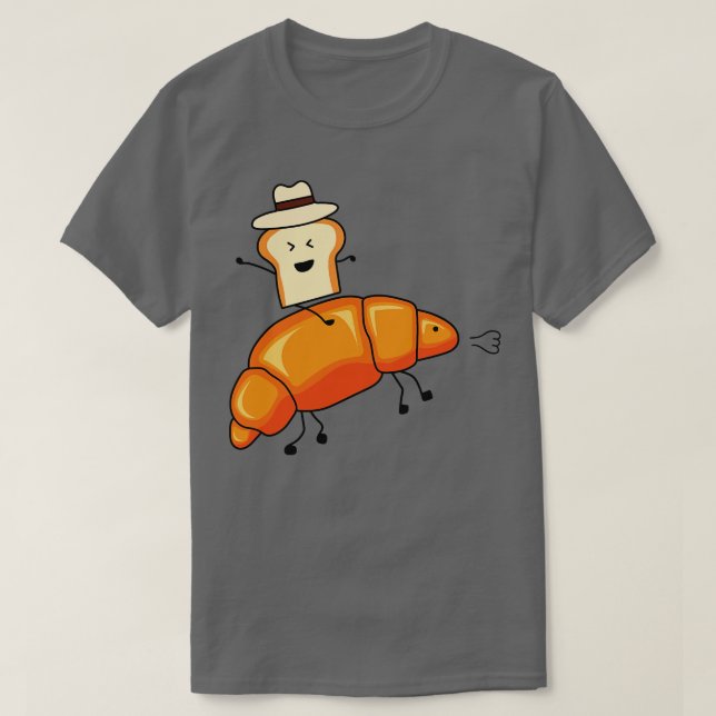 Funny Cowboy Bread Toast Riding Croissant Horse  T-Shirt (Design Front)