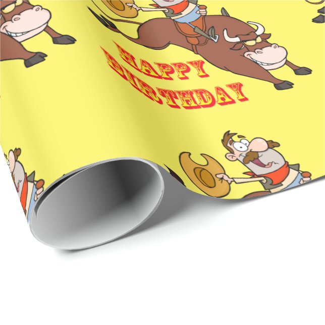 Funny Cowboy Bull Rider Birthday Wrapping Paper (Roll Corner)