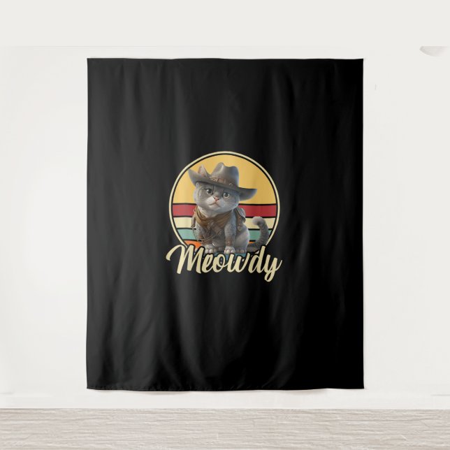 Funny Cowboy Cat Mashup Meow Howdy Kitten Lovers M Tapestry (Front)