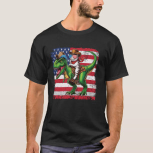 Funny Cowboy Cat Riding Dinosaur USA Flag T-Rex 4t T-Shirt