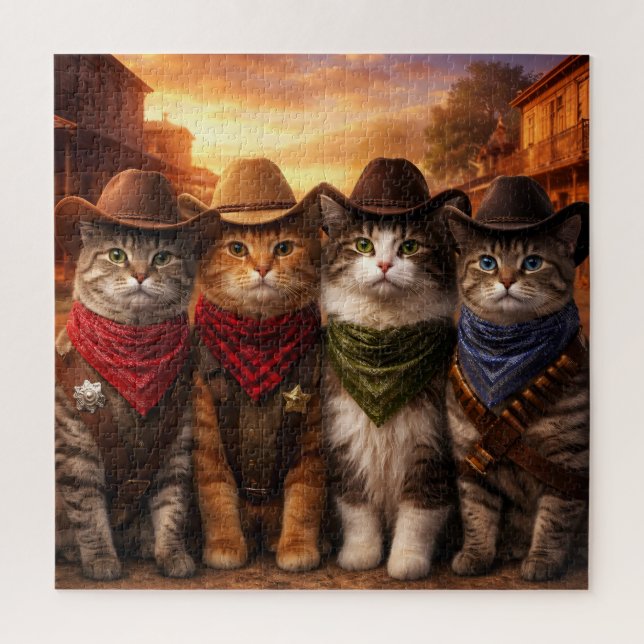 Funny Cowboy Cats Puzzle | Cute Western Cat Art (Vertical)