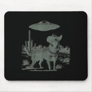 Funny cowboy dog alien ufo desert encounter mouse pad