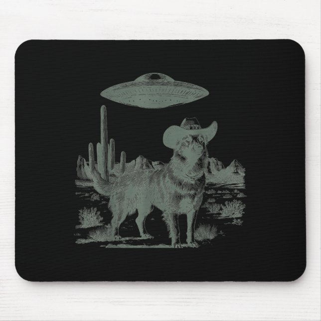 Funny cowboy dog alien ufo desert encounter  mouse pad (Front)