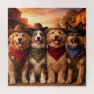Funny Cowboy Dogs Puzzle   Wild West Dog Art