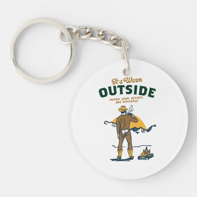 Funny Cowboy Drinking Whiskey Key Ring (Front)
