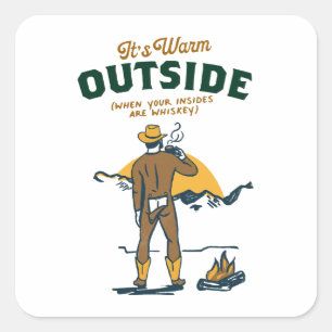 Funny Cowboy Drinking Whiskey Square Sticker