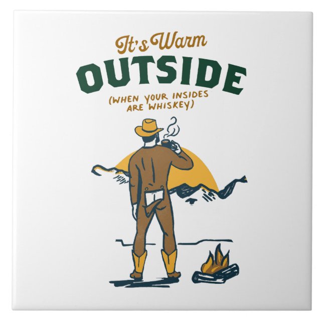 Funny Cowboy Drinking Whiskey Tile (Front)