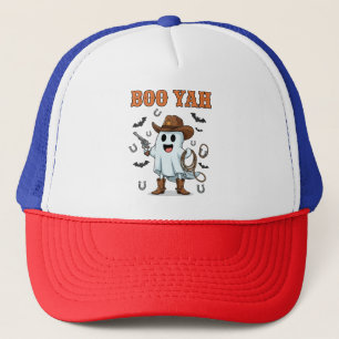 Funny Cowboy Ghost Halloween "Boo Yah" Design Trucker Hat