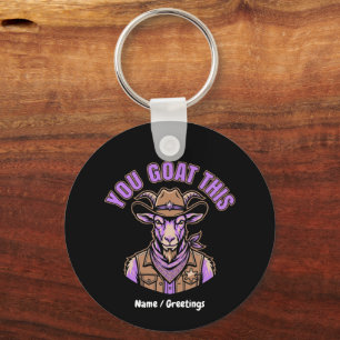 Funny Cowboy Goat Motivational Pun Western Design Key Ring