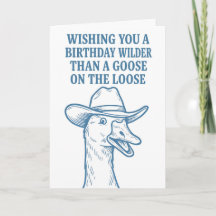 Funny Cowboy Goose Birthday Card: Blue Line Art