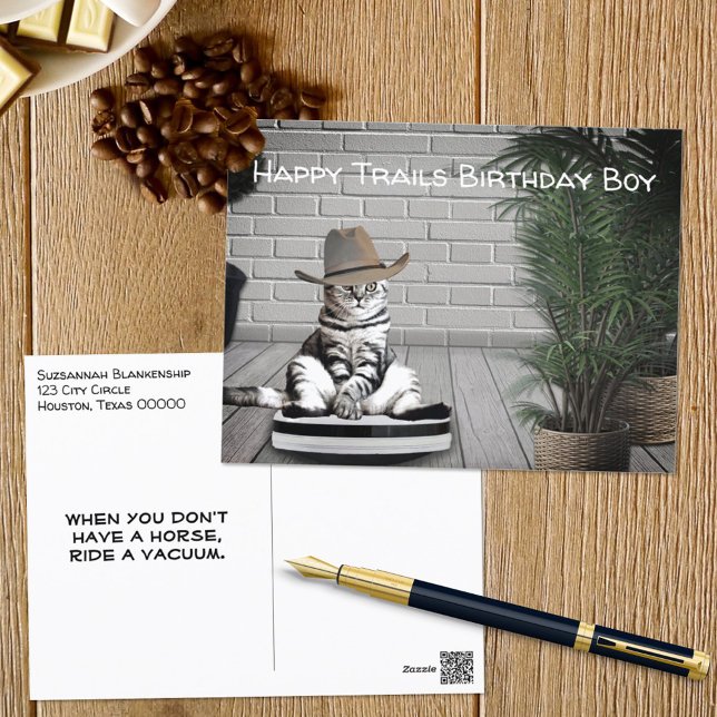 Funny Cowboy Hat Cat on a Vacuum Card (Creator Uploaded)