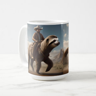 Funny Cowboy Riding A Sloth Horse, Coffee Mug