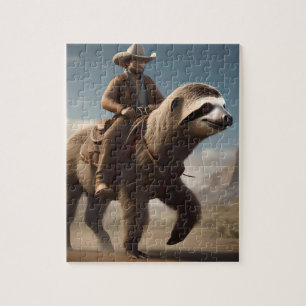 Funny Cowboy Riding A Sloth Horse, Jigsaw Puzzle