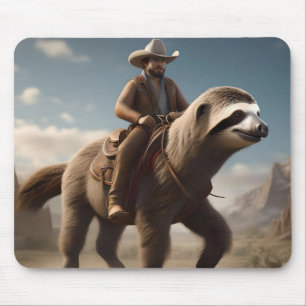 Funny Cowboy Riding A Sloth Horse, Mouse Pad