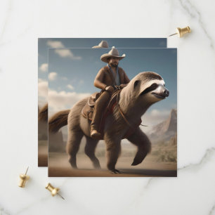 Funny Cowboy Riding A Sloth Horse, Save The Date