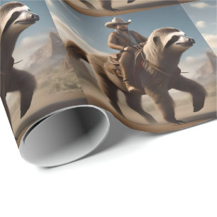 Funny Cowboy Riding A Sloth Horse, Wrapping Paper