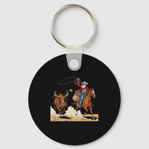 Funny Cowboy Santa Christmas Holiday Western Style Key Ring