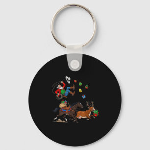 Funny Cowboy Santa Christmas Holiday Western Style Key Ring