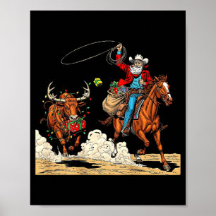 Funny Cowboy Santa Christmas Holiday Western Style Poster