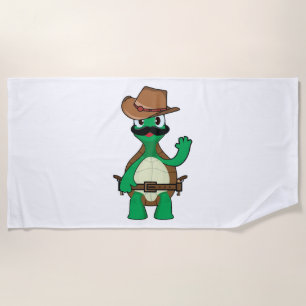 Funny cowboy turtle sherrif beach towel