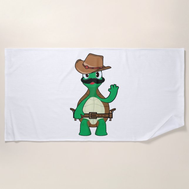 Funny cowboy turtle sherrif beach towel (Front)
