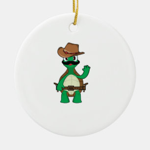 Funny cowboy turtle sherrif ceramic tree decoration
