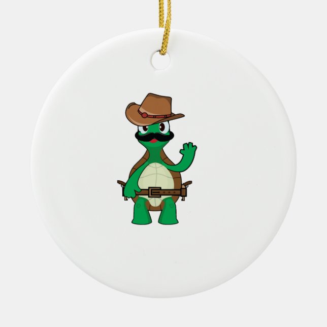 Funny cowboy turtle sherrif ceramic tree decoration (Front)