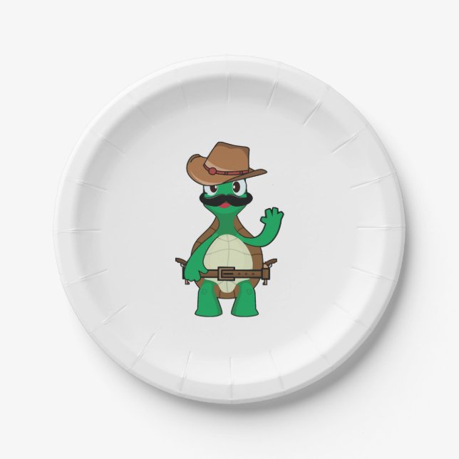 Funny cowboy turtle sherrif paper plate (Front)