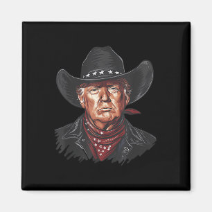 Funny Cowboy Western Donald Trump Us Flag 2024 Ele Magnet