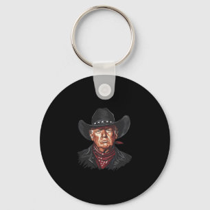 Funny Cowboy Western Donald Trump Us Flag Election Key Ring