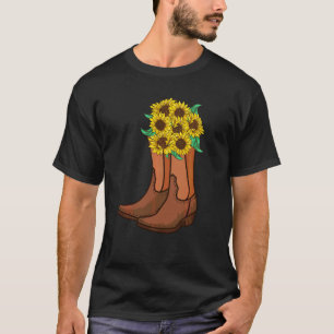 Funny Cowgirl Country Women Girls Sunflower Boot T-Shirt