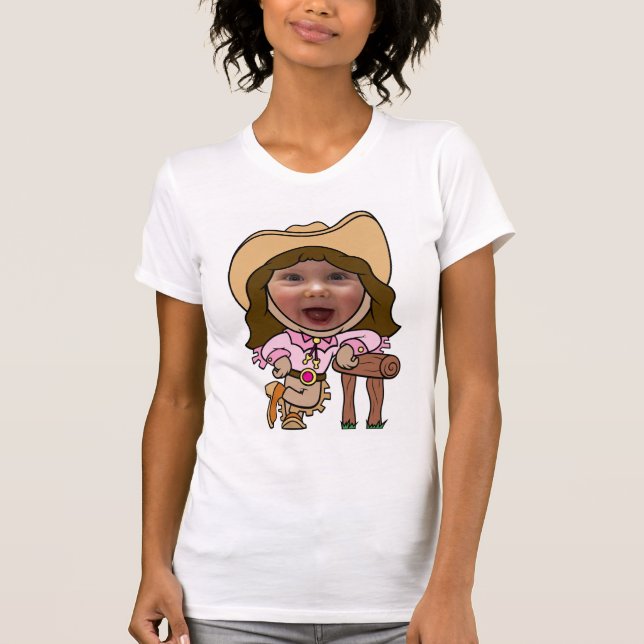 Funny Cowgirl Photo Face Template T-Shirt (Front)
