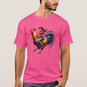 Funny Cowgirl Riding Rooster Country Life Western  T-Shirt