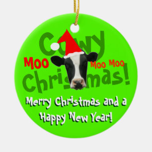 Funny Cowy Christmas Santa Cow Ceramic Tree Decoration