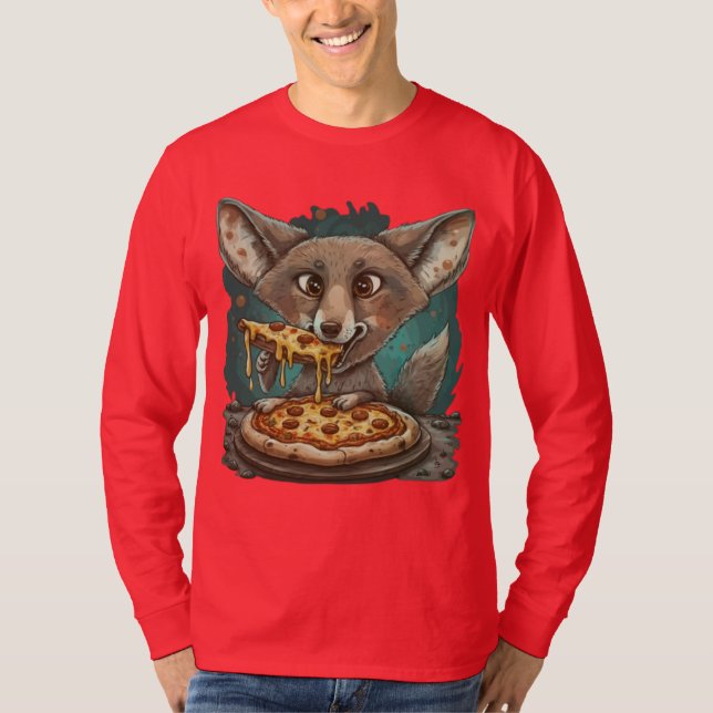 Funny coyote eating pizza T-Shirt (Front)