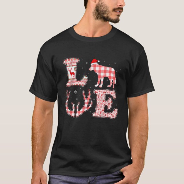 Funny Coyote Lovers Xmas Red Plaid Reindeer Ugly C T-Shirt (Front)