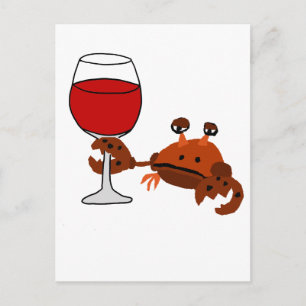 Funny Crab Drinking Wine Artwork Postcard