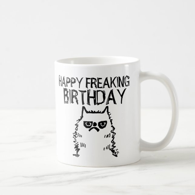 Funny Cranky Birthday Cat Coffee Mugs (Right)
