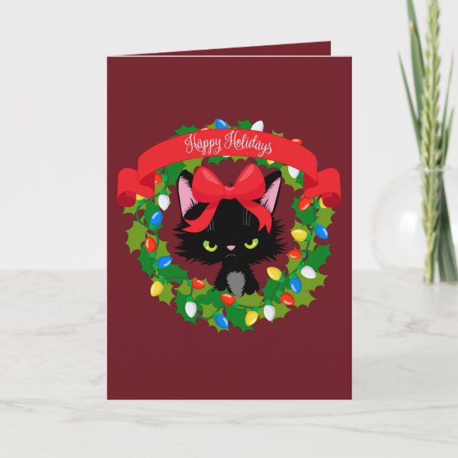 Funny Cranky Cat Christmas Card (Front)