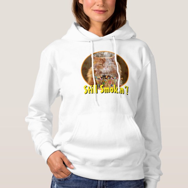 Funny Cranky Cat With Melted Birthday Cupcake Hoodie (Front)