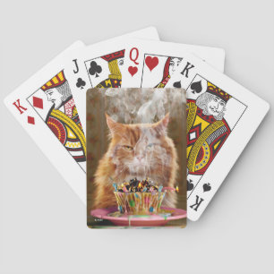 Funny Cranky Cat With Melted Birthday Cupcake Playing Cards