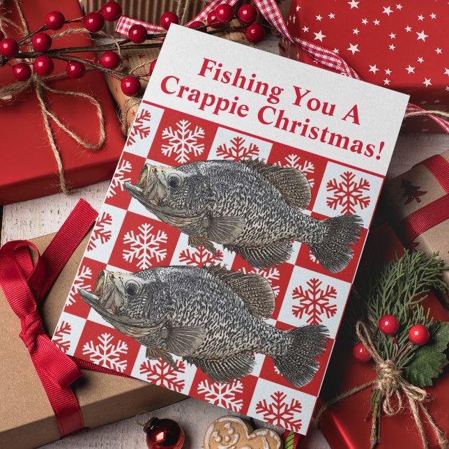 Funny Crappie Fishing Pun Christmas Festive Custom Holiday Card (A funny fishing Christmas Card Pun)