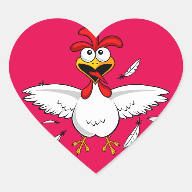 Funny Crazy Cartoon Chicken Wing Fling Heart Sticker (Front)